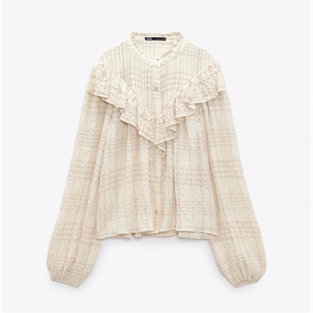 BRAND NEW W TAGS - ZARA PLAID TEXTURED SHIRT - ECRU